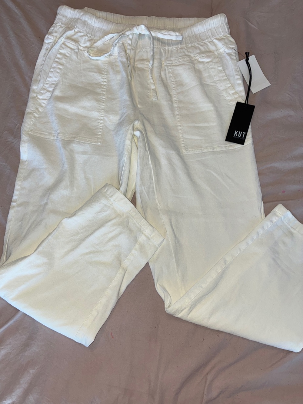 KUT From The Cloth White Linen Cargo Drawstring Pants - Picture 12 of 13